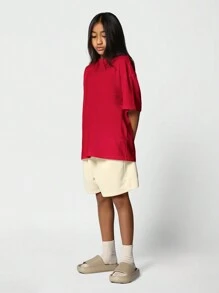 SUMWON Oversized Cotton T-Shirt Crew Neck Boxy Fit Casual Summer Basic Essential Half Sleeve Relaxed Shoulder Everyday Wear Comfortable Streetwear Classic Cut Drop Shoulder Design Vacation - Red - View 5