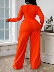 Maweii 大码纯色 V 领裹身长袖连体裤