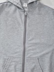 SHEIN Tween Girl Rhinestone Graphic Pocketed Hooded Sweatshirt Sweatshirt - Grey - View 4