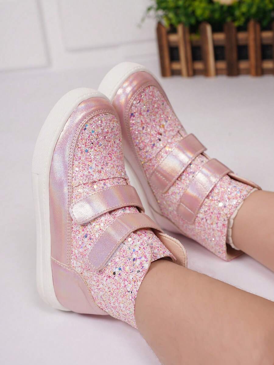Giày bốt ngắn trẻ em lấp lánh màu hồng dễ thương thời trang cho bé gái - Hồng - Xem 1