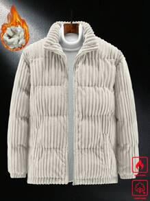 Manfinity Homme Abrigo con cremallera acolchado de pana oversize para hombres