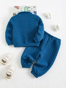 Cozy Pixies 2 件套男婴字母图案翻领拉链运动衫和慢跑裤套装 - 藍色 - 查看 2