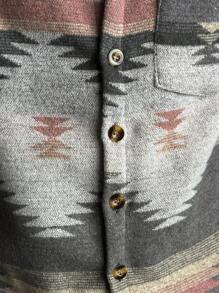 Manfinity Homme Men's All-Over Print Long Sleeve Button Front Pocket Shacket, Men Printed Button Up, Men Graphic Button Up, Men Shirts Streetwear - Multicolor - View 3