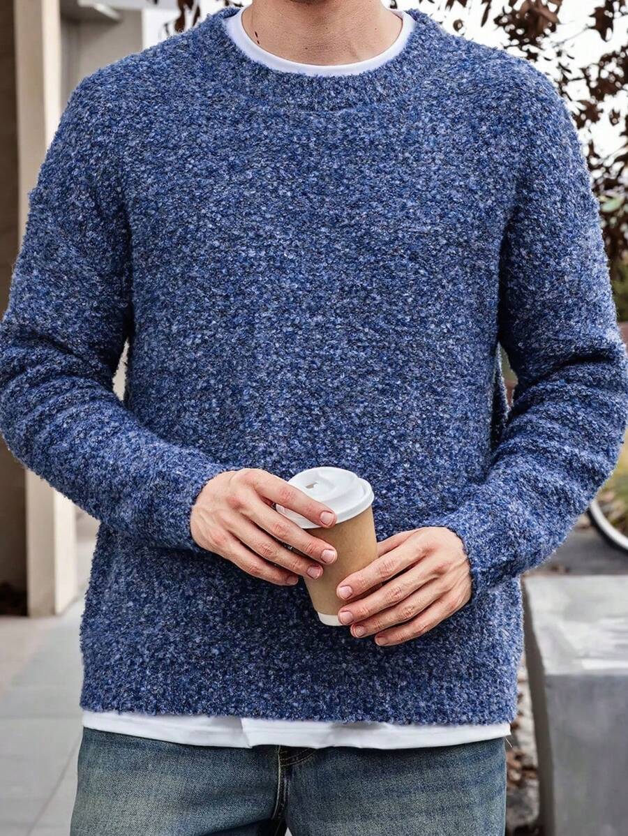 Manfinity Homme 男士休闲圆领宽松针织毛衣，适合秋冬季户外日常穿着 - 彩色 - 查看 1