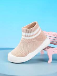 1 par de meias listradas da moda para bebês, sapatos confortáveis para caminhada sem cadarço - Rosa - Ver 4