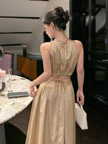 DAZY Vestido largo con escote halter y espalda descubierta para mujer, vestido de fiesta, cumpleaños, Año Nuevo