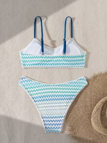 SHEIN Swim Women Holiday Beach Gradient Wave Spaghetti Strap Bikini Set, Sweet & Cute For Summer Beach - Multicolor - View 2