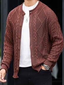 Manfinity Homme Men's Plain Long Sleeve Single Breasted Casual Cardigan, Autumn/Winter - Camel - View 6