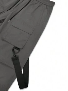 Manfinity LEGND Men Flap Pocket Buckle Detail Drawstring Waist Cargo Pants - Dark Grey - View 5
