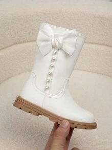 女婴白色珍珠装饰保暖高筒靴 - 白色 - 查看 4