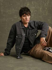 Chaqueta vaquera de conductor premium de 91% algodón para hombres - Negro - Ver 2