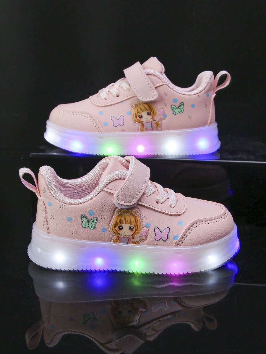 Baby Sneakers New Fashion Girls Cartoon LED Light Shoes, Casual Soft Sole Non-Slip Wear-Resistant Sports Shoes For School, Spring And Autumn