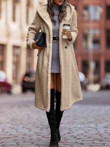 Women Solid Color Button-Up Long Sleeve Long Length Casual Regular Jacket For Everyday Wear