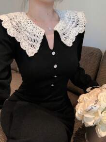 DAZY Damen Rollkragen Farbblock Langarm figurbetonte elegante Pulloverkleid, Herbst/Winter, Silvester, Herbstmode Abendkleid - Schwarz - Übersicht 3