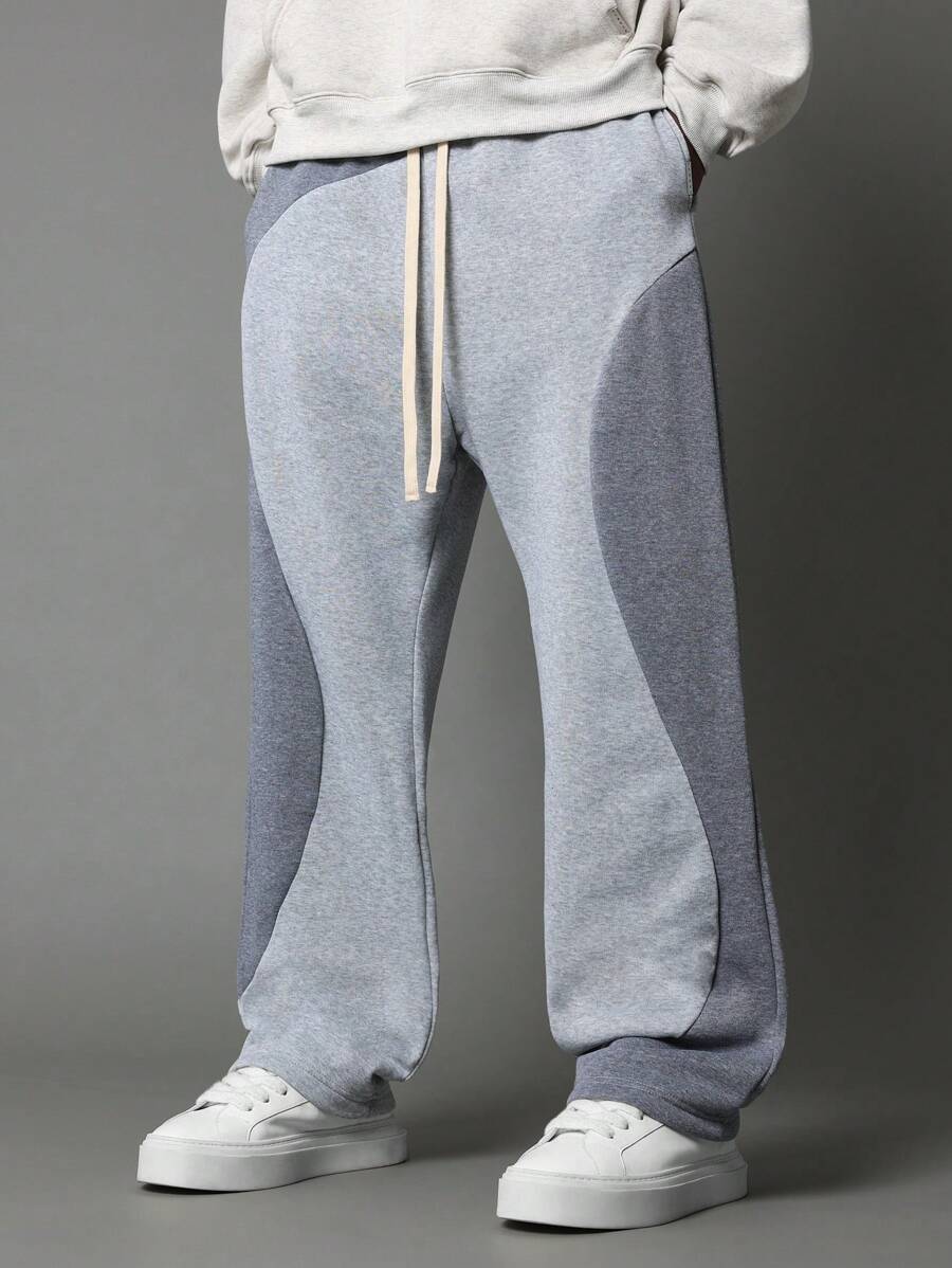 SUMWON Pantalones de chándal de comodidad casual con bloqueo de color de dos tonos, estilo jogger, con cordón y cintura elástica, ropa de estar en casa deportiva para otoño e invierno - Gris Claro - Ver 1