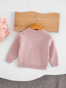 SHEIN Leap Crew 秋冬女宝宝可爱粉色卡通印花长袖毛衣，百搭 - 粉色 - 查看 2