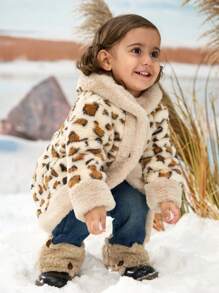 Baby Girls' Leopard Pattern Fleece Splice Hooded Coat - Multicolor - View 3