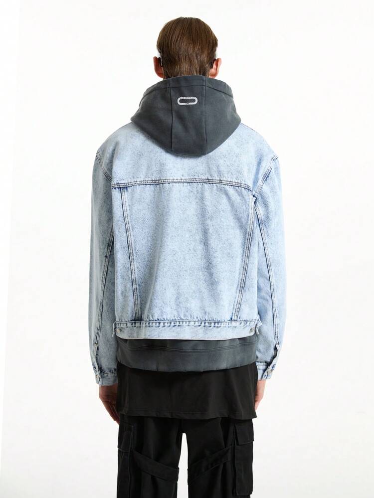 Men's Streetwear Short Light Blue Denim Long Sleeve Jacket