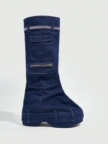 Sugerpunk Giày bốt đế dày có khóa kéo phong cách Punk cho ngày lễ Giáng sinh và năm mới Valentine - Màu xanh lam - Xem 2