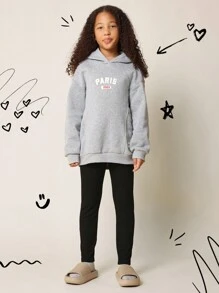 SUMWON Tween Girls Everyday Regular Fit Overhead Paris Graphic Print Hoodie And Legging 2 Piece Set - Grey - View 1