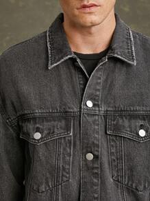 Chaqueta vaquera de conductor premium de 91% algodón para hombres - Negro - Ver 7