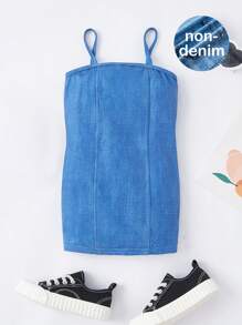 SHEIN Baby Girl Casual Denim Effect Bodycon Camisole Dress