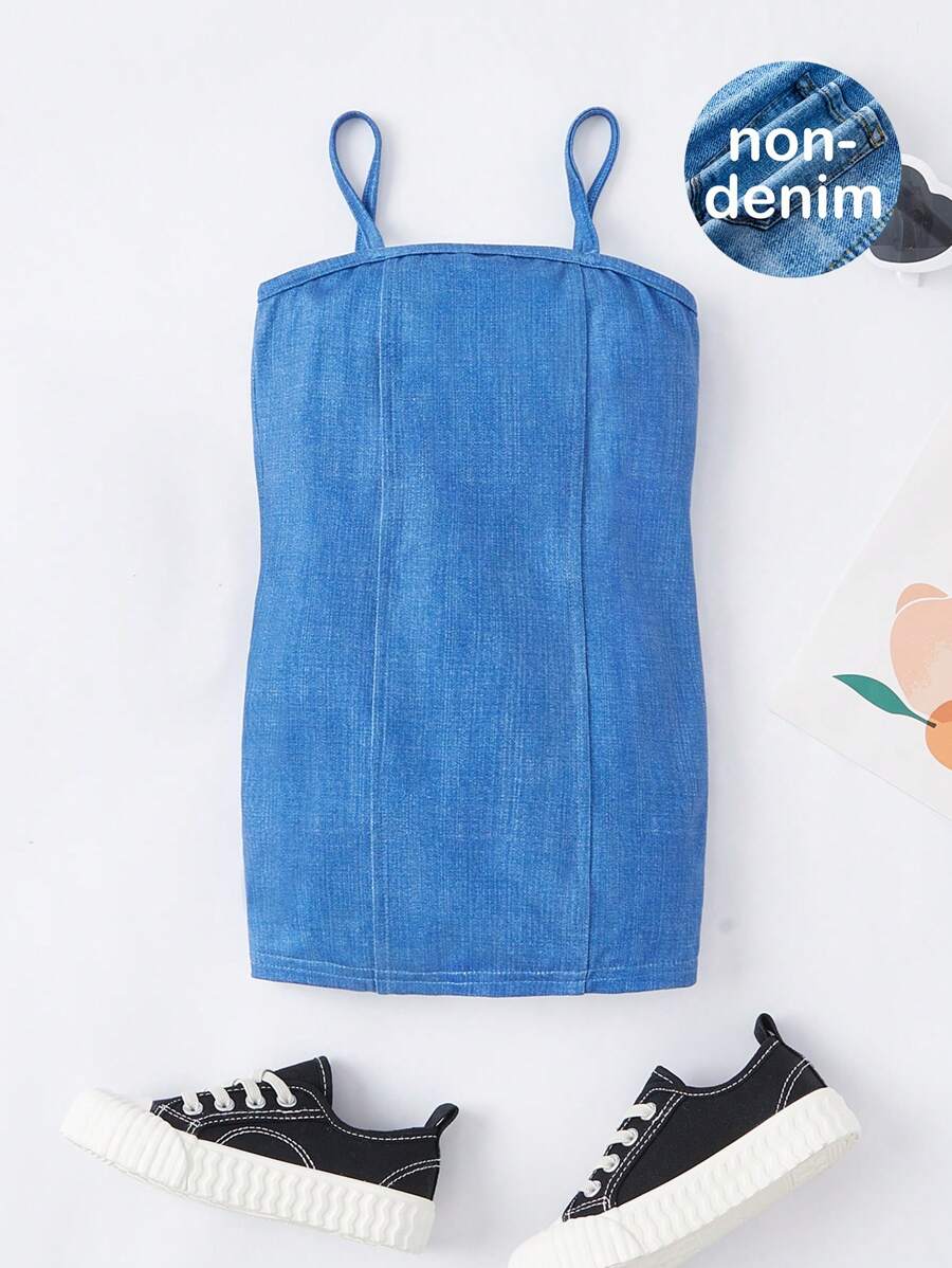 SHEIN Baby Girl Casual Denim Effect Bodycon Camisole Dress