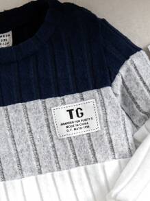 2pcs Baby Boy Casual Ribbed Patchwork Letter Print T-Shirt And Jogger Pants Set, Spring/Autumn - Multicolor - View 6