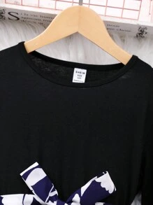 SHEIN 女童纯色拼布前系带长袖休闲连衣裙 - 藏蓝色 - 查看 7