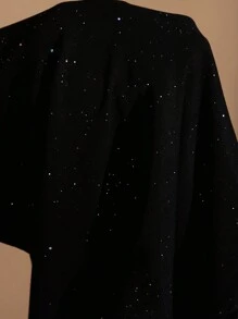 SHEIN BAE Plus Size Curve Big Woman Sexy Elegant Party Birthday Black Large Square Collar Buttoned Chiffon Puff Sleeve Bodysuit Long Sleeve Bodysuit Fall And Winter Bodysuit - Black - View 6