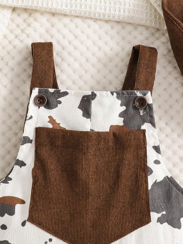 SHEIN Playful Pals Babyjongen 2 stuks Western Style Cowboy Casual, Veelzijdig, Schattig & Western Ranch Patroon Bedrukte Zak Overalls Franje Versierde Jumpsuit En Rode Bandana Zonder Schaduw Western Style Cowboy Hoed Kleding, Babyjongenskleding - Wit - Bekijken 5
