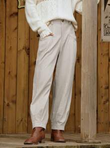 LanaWest LanaWest Damen Einfarbige Hose mit Pattentaschen, weite Passform mit Taper-Bein