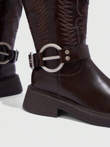 CUCCOO GRLICON 女士过膝靴，Y2K 风格，朋克摇滚，机车风，酷女孩，适合万圣节、圣诞节、派对场合 - 棕色 - 查看 12