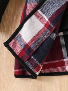 SHEIN 3 件套年轻女孩休闲格子印花领带腰带背心夹克、长袖罗纹 T 恤和松紧腰裤套装 - 酒紅色 - 查看 7