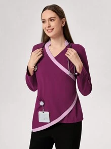 TaskEZ Colorblock Wrap Top And Pants Nursing Scrub Uniforms Set - Multicolor - View 5