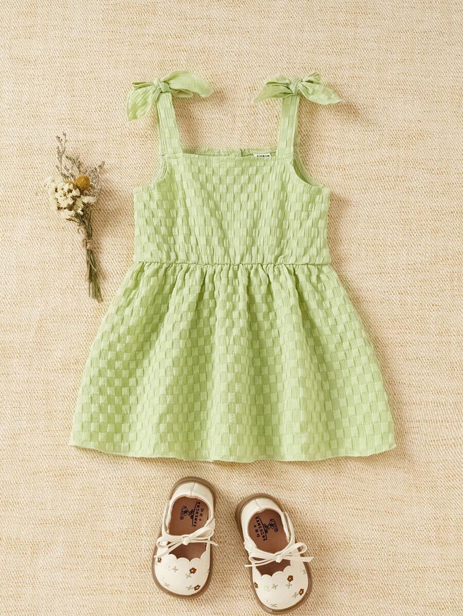 SHEIN Baby Girl Bow Shoulder Cami Dress - Mint Green - View 1