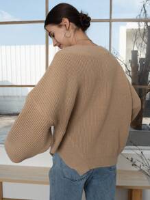 INAWLY 女士纯色不对称肩长袖休闲毛衣