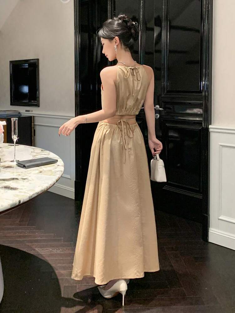 Women's Long Halter Backless Formal Gown, Birthday ,New Year Eve Prom Dress