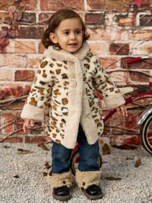 Baby Girls' Leopard Pattern Fleece Splice Hooded Coat - Multicolor - View 4