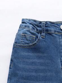 Jeans casuales de cintura elástica con lavado medio para niños preadolescentes