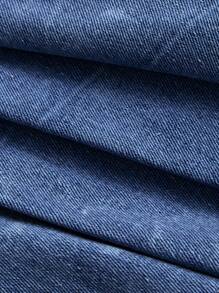 SHEIN MOD 大码女式蓝色牛仔蝴蝶结肩衬衫 - 深色水洗藍 - 查看 4