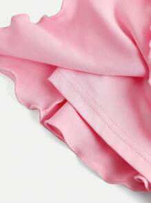 SHEIN Girlism 青少年女孩抽绳腰褶皱泡泡裙搭配短裤，休闲 - 淺粉色 - 查看 3