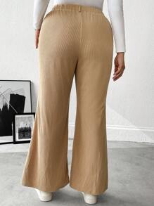 Flirla Plus Size Women Solid Color Pockets Flared Casual Work Pants Fall Cloth For Women - Khaki - View 2