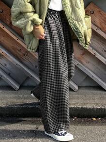 FRIFUL 女款PU拼布格子宽松七分裤秋冬 - 灰色 - 查看 6