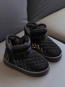 Giày bốt đi tuyết màu trơn cho trẻ em, chất liệu dày, chống thấm nước, chống trượt, ấm áp, thích hợp cho trượt băng và các hoạt động ngoài trời, mùa thu/đông - màu đen - Xem 3