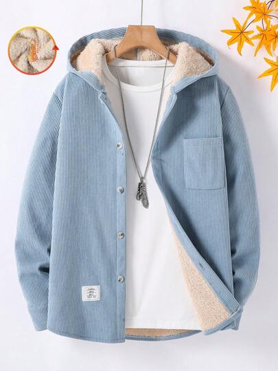 SHEIN Vacaura Tween Boy Basic Casual Corduroy Hooded Coat With Thermal Lined Chic Autumn/Winter