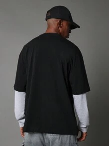 SUMWON 超大号多层撞色袖长袖T恤 - 彩色 - 查看 2