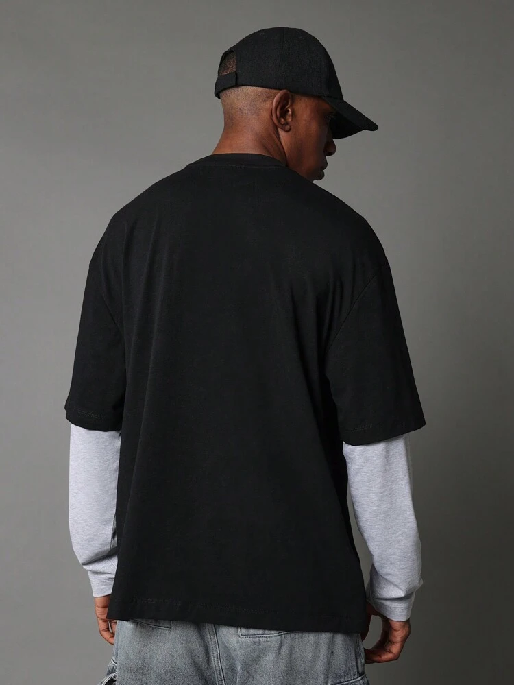 Essential Oversized Layered Long Sleeve T Shirt With Contrast Sleeves
