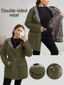 SHEIN LUNE 大码女式抽绳腰休闲豹纹拼布夹克，秋季