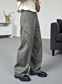 Claim Dot Men's Solid Color Pocket Wide Leg Loose Casual Suit Pants - Dark Grey - View 2